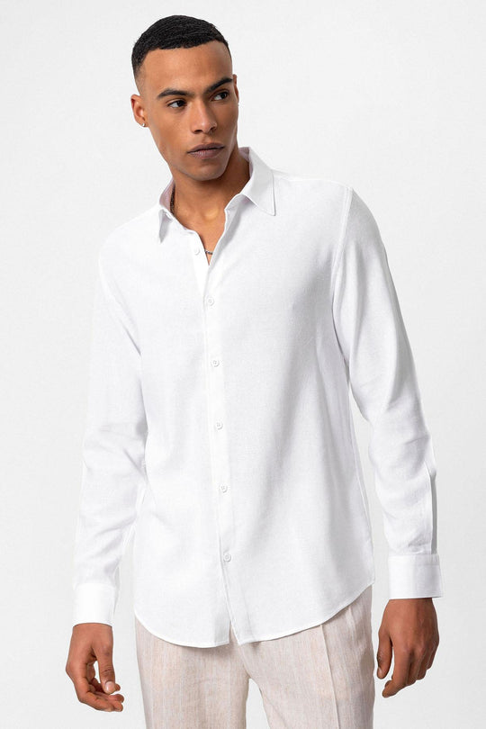 Chemise en Lin Blanche à Manches Longues pour Homme - Wessi