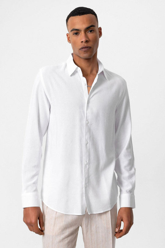 Chemise en Lin Blanche à Manches Longues pour Homme - Wessi