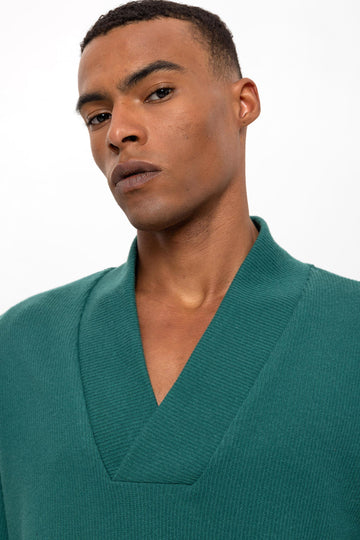Men's Green V-Neck  Sweater - Wessi