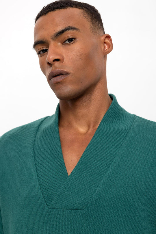 Men's Green V-Neck  Sweater - Wessi