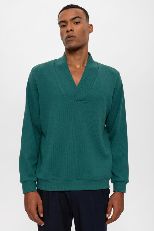 Men's Green V-Neck  Sweater - Wessi