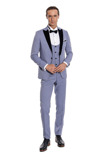 Costume Homme Bleu Clair Coupe Slim à Revers en Velours - Wessi