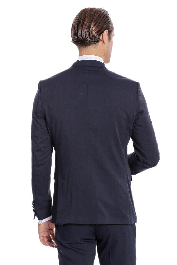 Esmoquin Hombre Azul Marino Slim Fit con Solapa de Terciopelo - Wessi