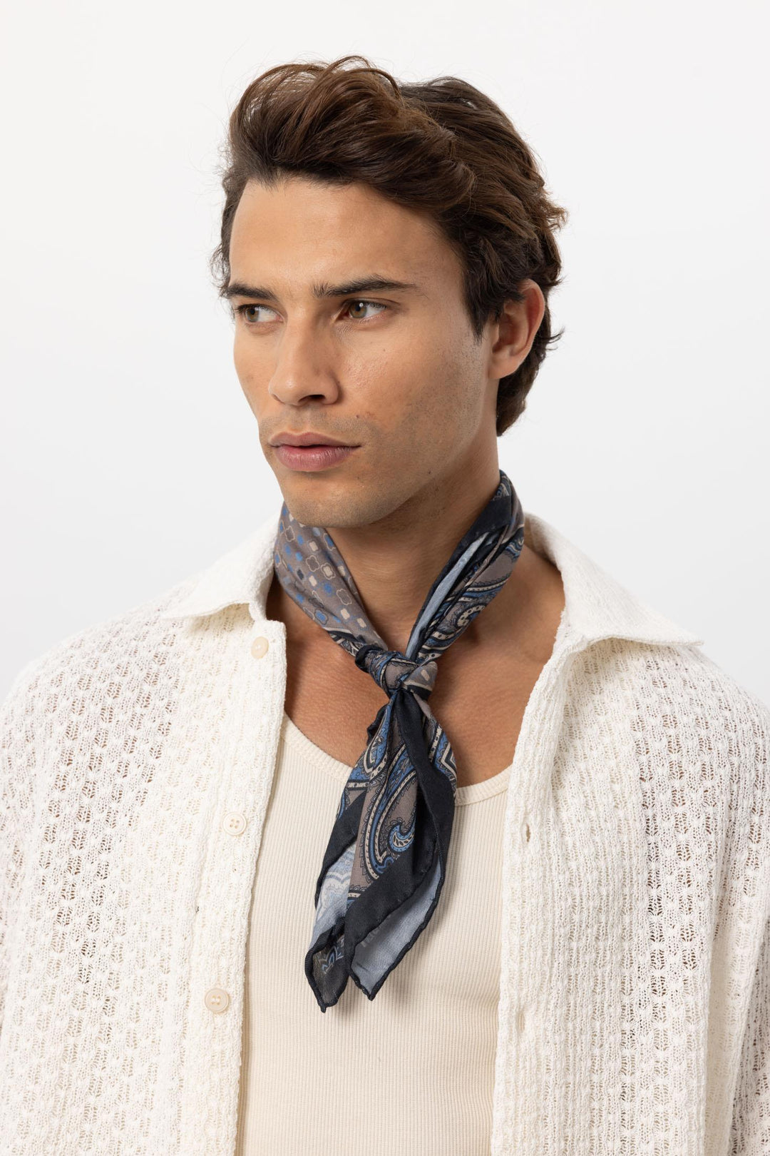 Men's Mink Vizon Square Ethnic Patterned Scarf - Wessi