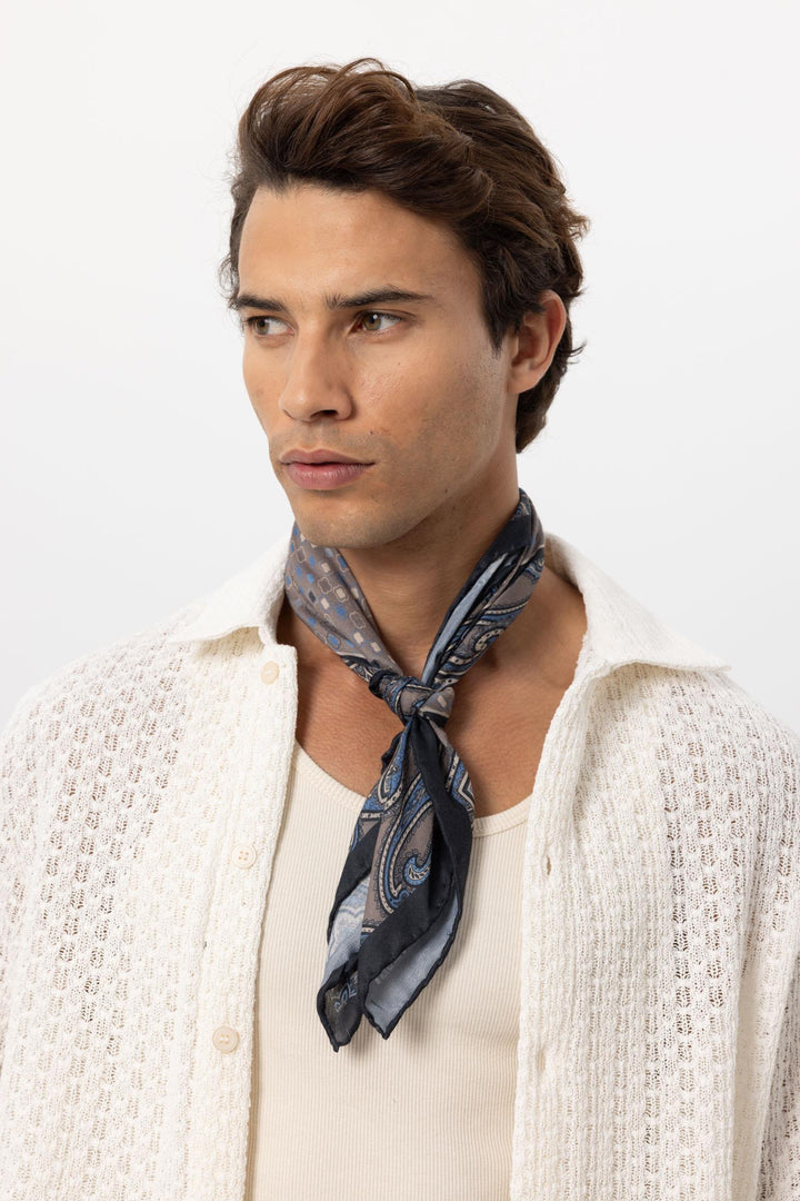 Men's Mink Vizon Square Ethnic Patterned Scarf - Wessi