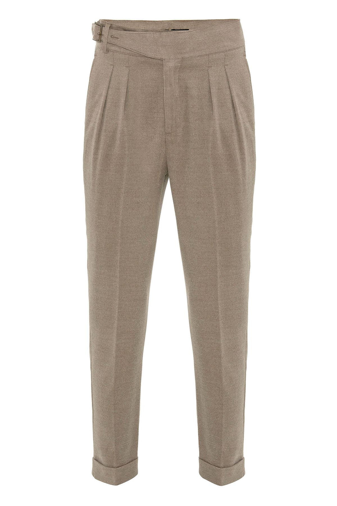 Taupe Pleated Men's Trousers with Buckle Detail - Wessi