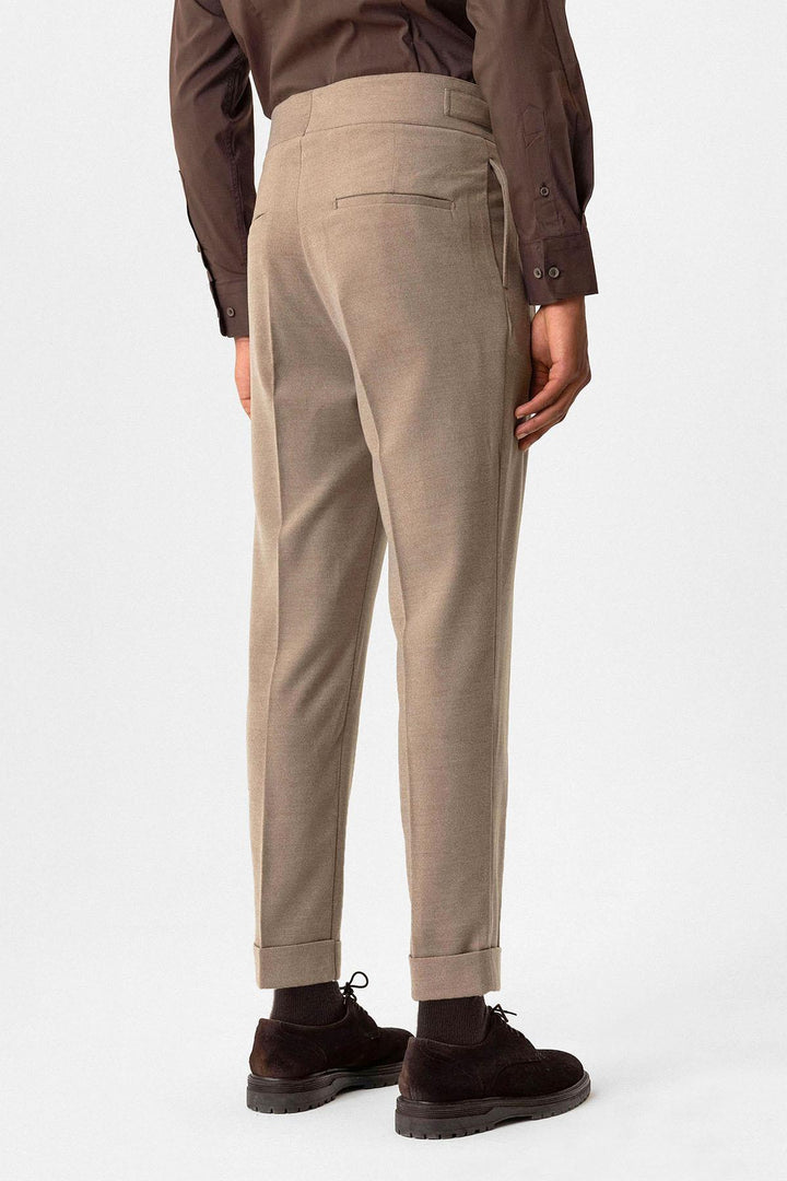 Taupe Pleated Men's Trousers with Buckle Detail - Wessi
