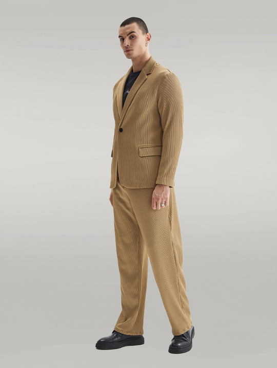 Costume Oversize Côtelé Texturé Beige Foncé Pour Homme - Wessi