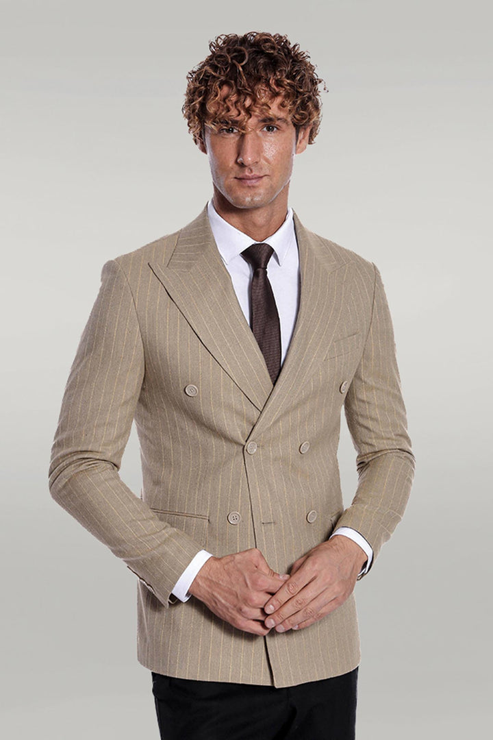 Blazer da uomo color crema a doppio petto a righe - Wessi