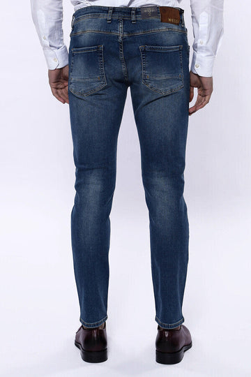 Pantaloni da uomo in jeans blu scuro lavati - Wessi