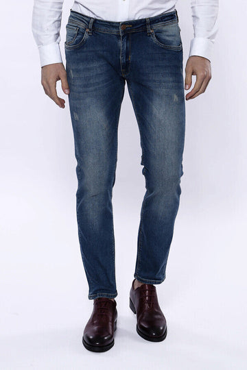 Pantaloni da uomo in jeans blu scuro lavati - Wessi