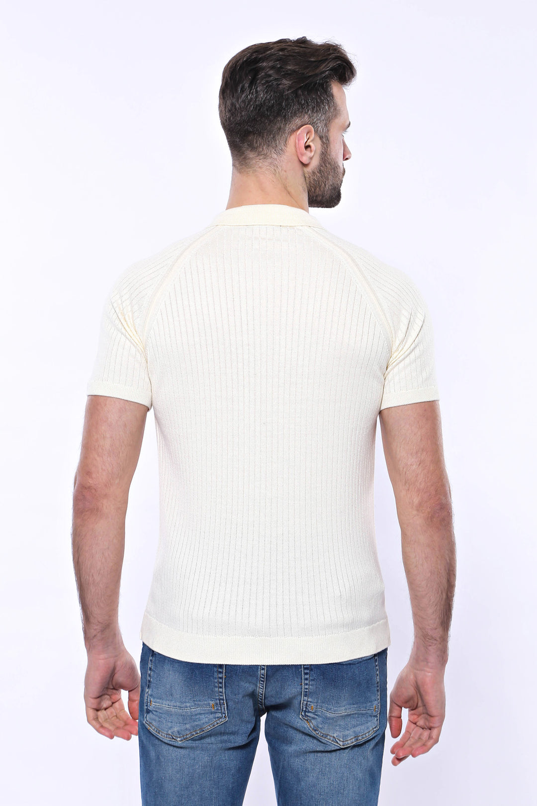 Polo Zippered Patterned Cream Knitted T-Shirt - Wessi