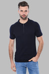 Patterned Tricot Knitted Navy Blue Men T-Shirt - Wessi