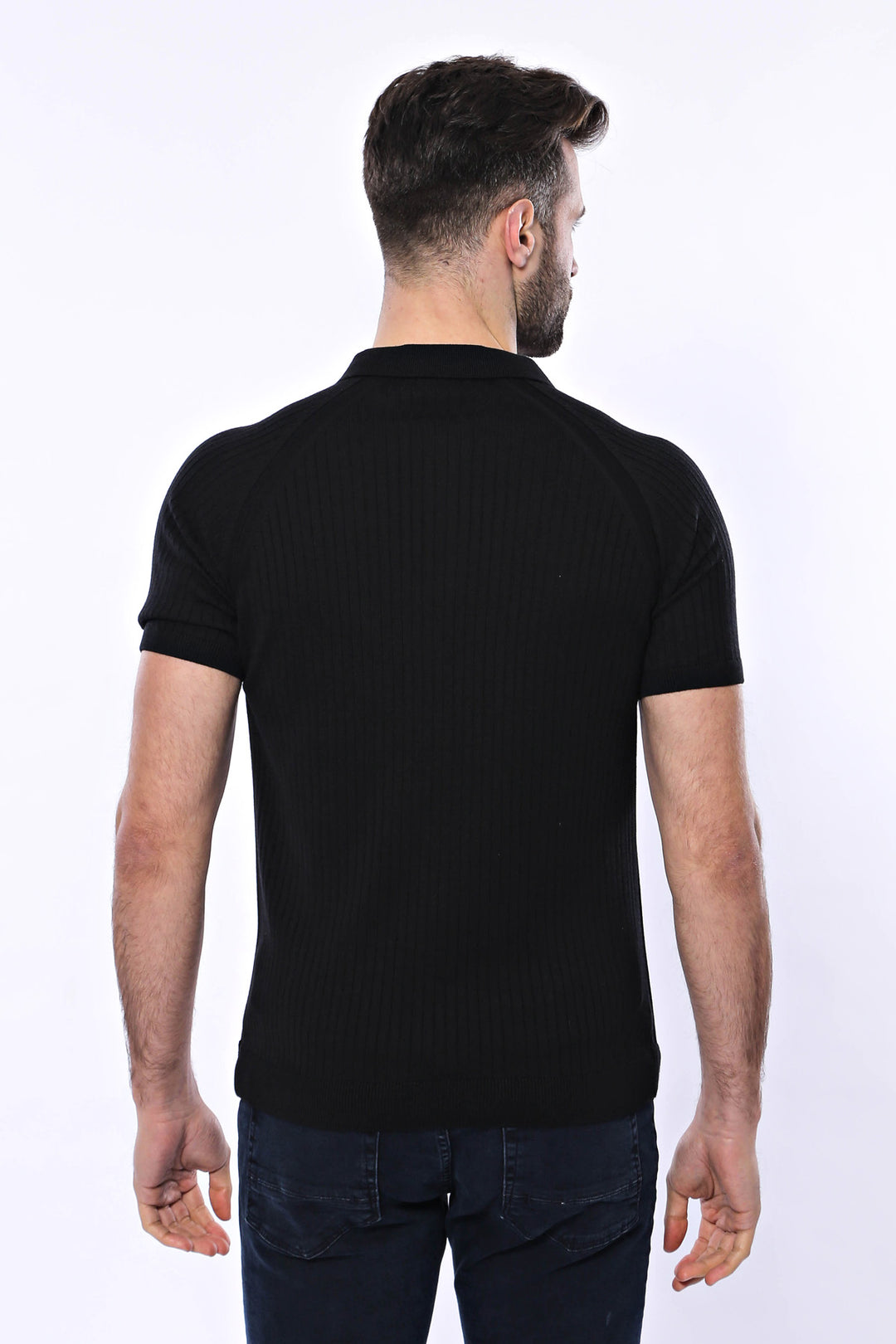 Polo Zippered Patterned Black Knitted T-Shirt - Wessi