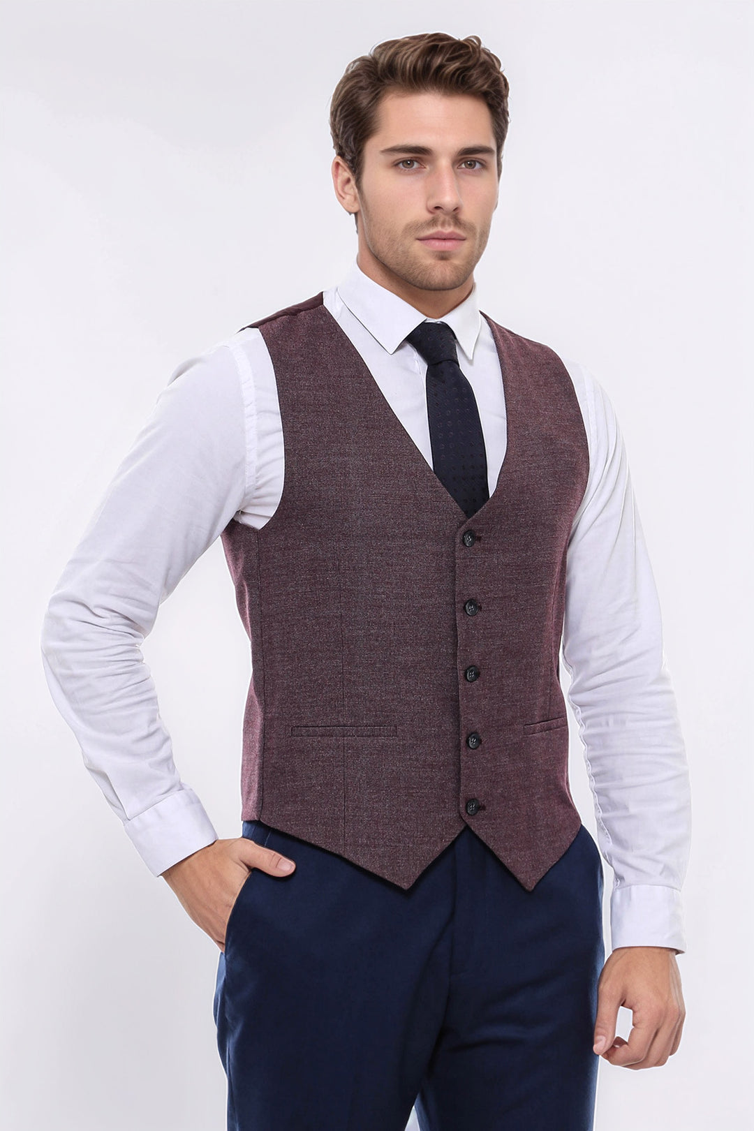 Gilet con scollo a V marrone scuro fantasia - Wessi