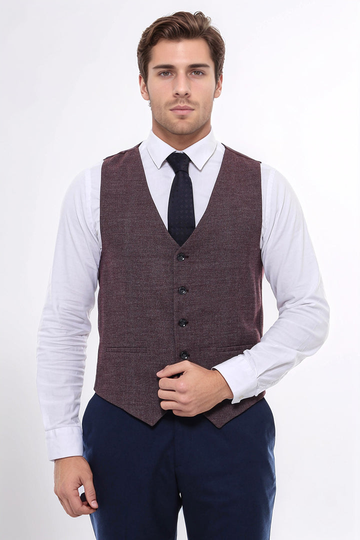 Gilet con scollo a V marrone scuro fantasia - Wessi