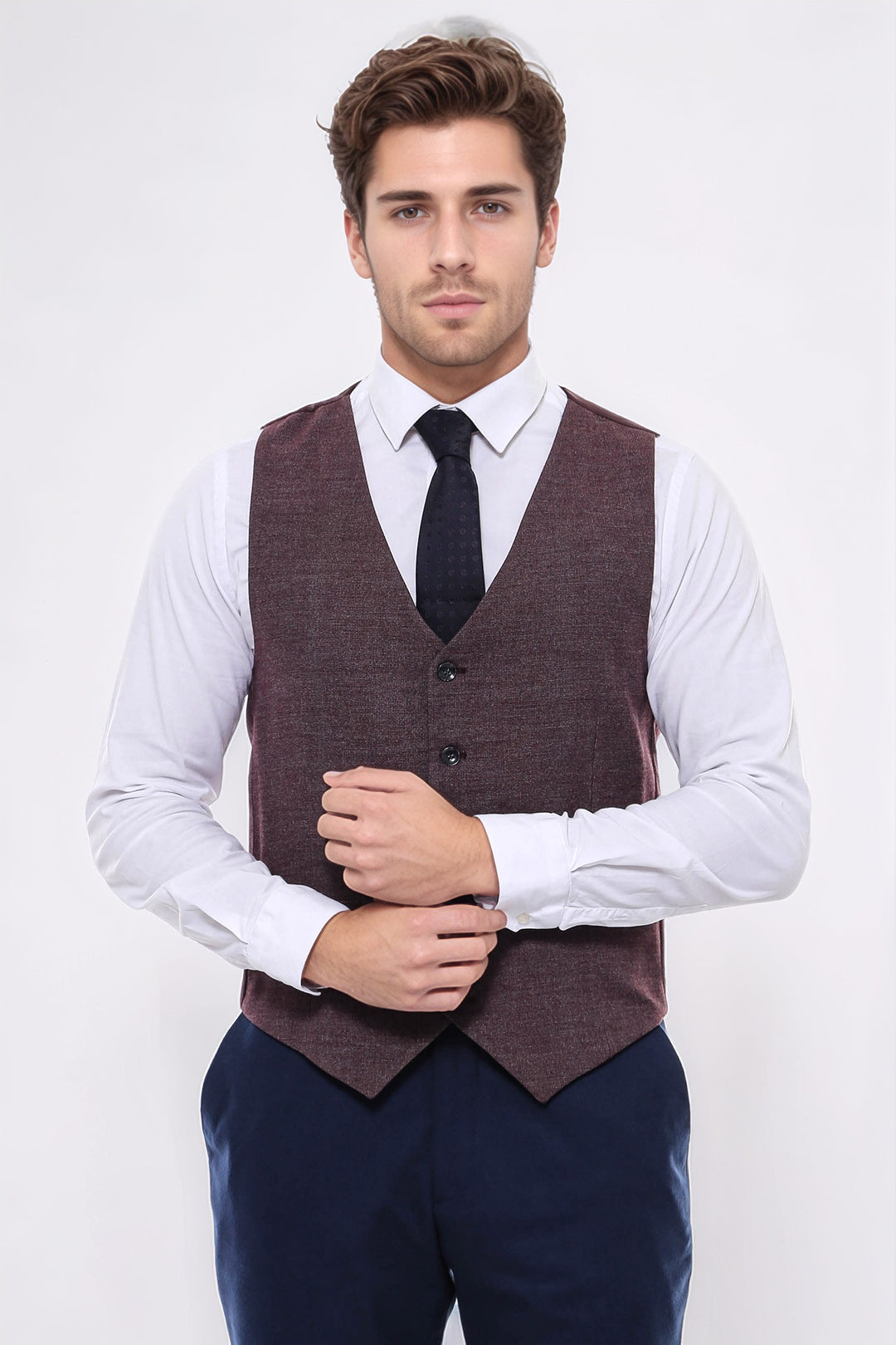 Gilet con scollo a V marrone scuro fantasia - Wessi
