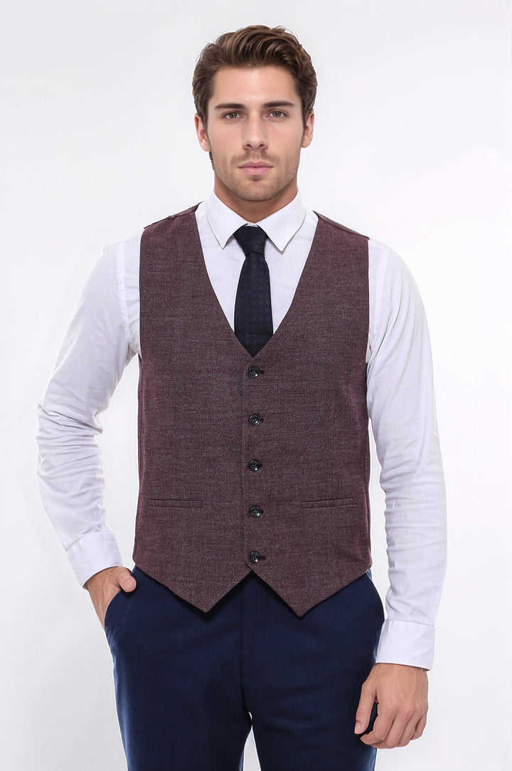 Gilet con scollo a V marrone scuro fantasia - Wessi