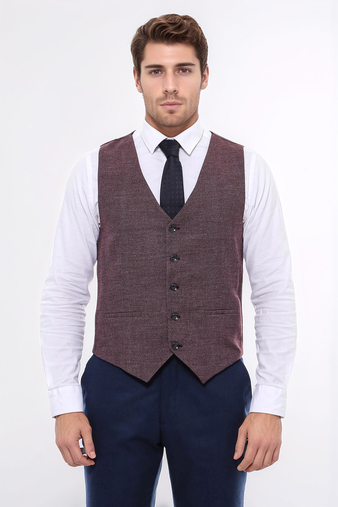 Gilet con scollo a V marrone scuro fantasia - Wessi