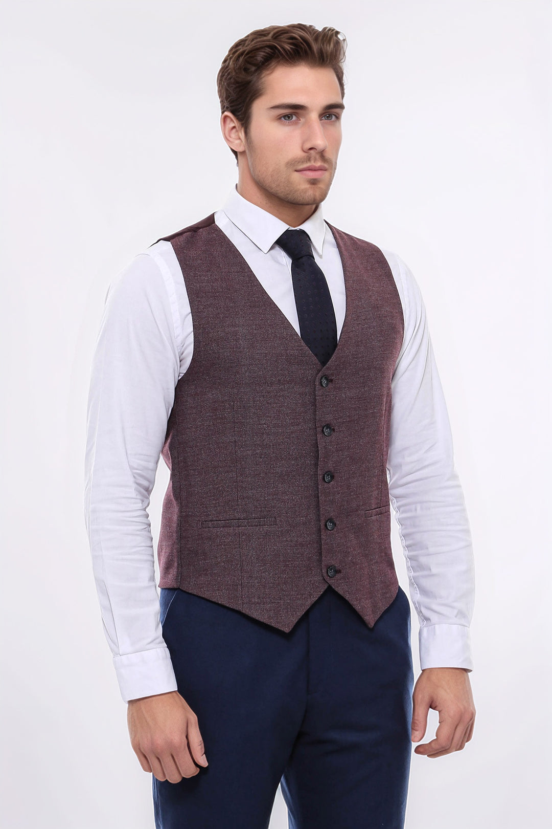 Gilet con scollo a V marrone scuro fantasia - Wessi