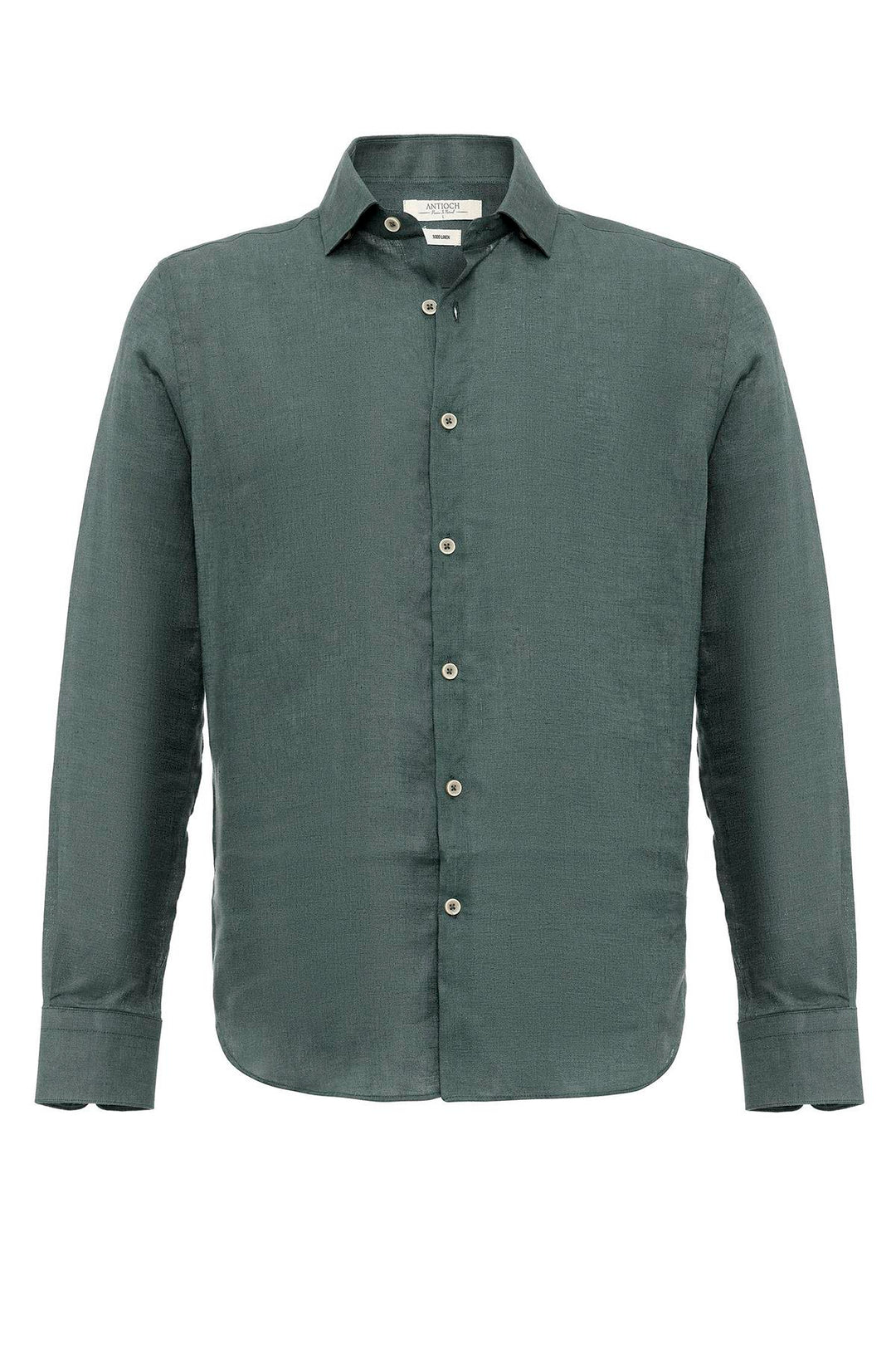 Men's Green Collar Button Detail 100% Linen  Shirt - Wessi