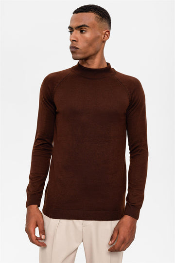 Men's Brown Half Turtleneck  Sweater - Wessi