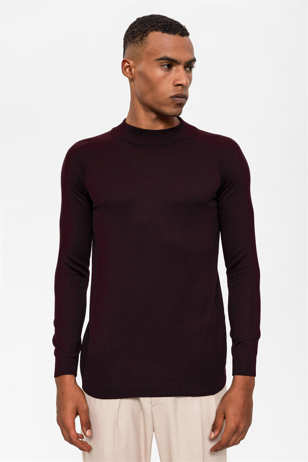 Men's Dark Damson Half Turtleneck  Sweater - Wessi