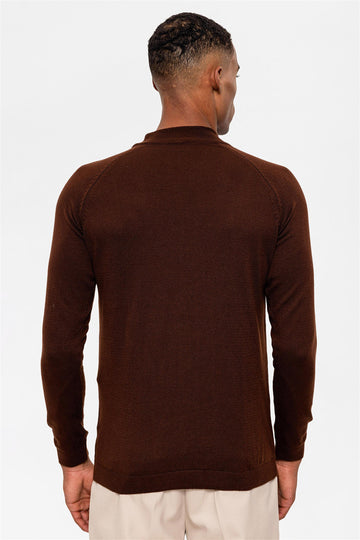 Men's Brown Half Turtleneck  Sweater - Wessi