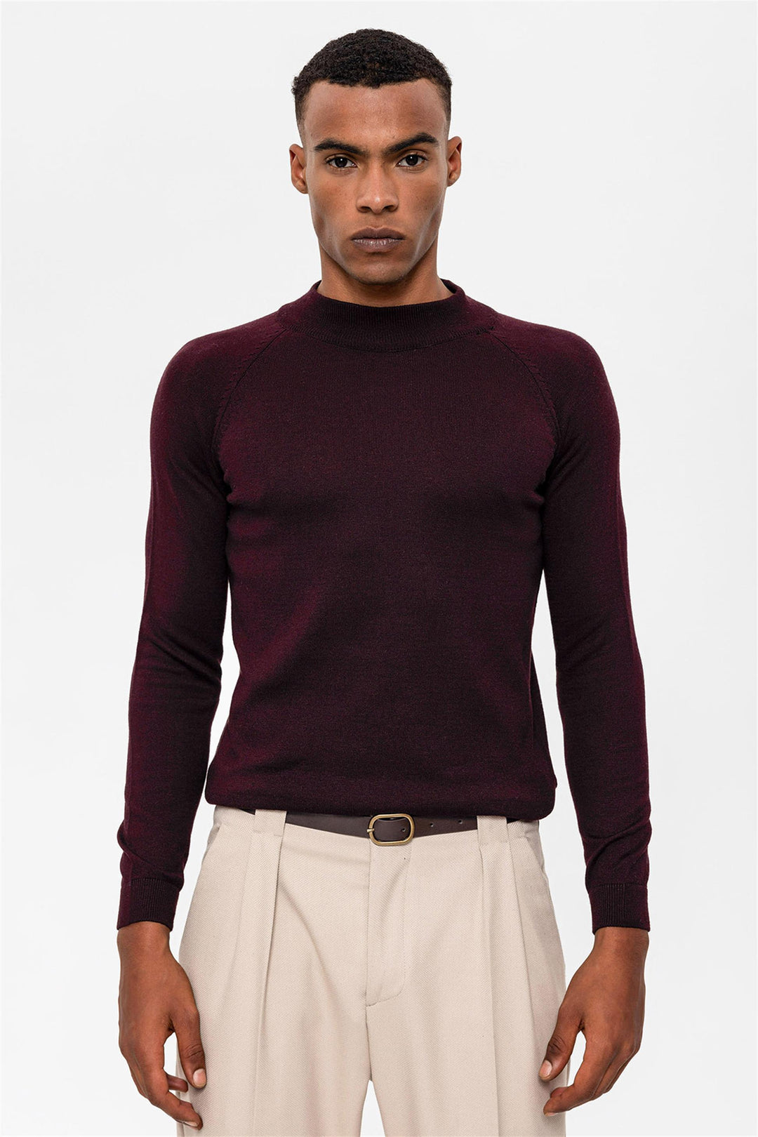 Men's Dark Damson Half Turtleneck  Sweater - Wessi