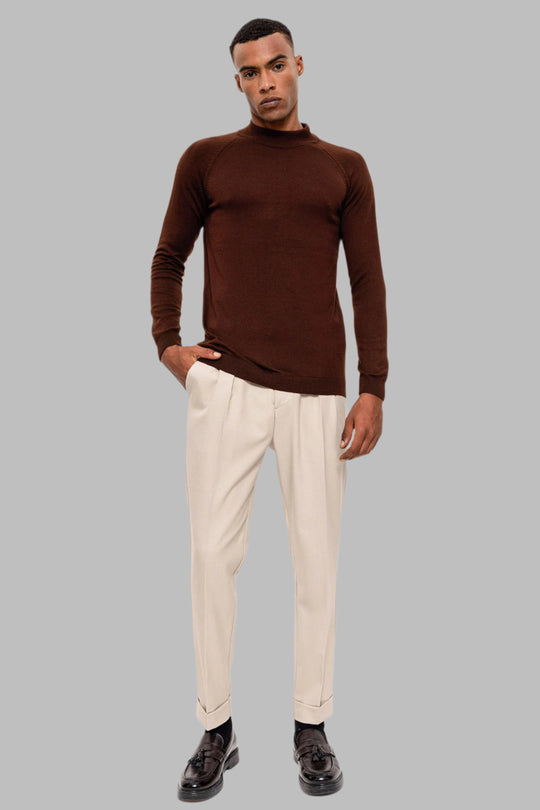 Men's Brown Half Turtleneck  Sweater - Wessi