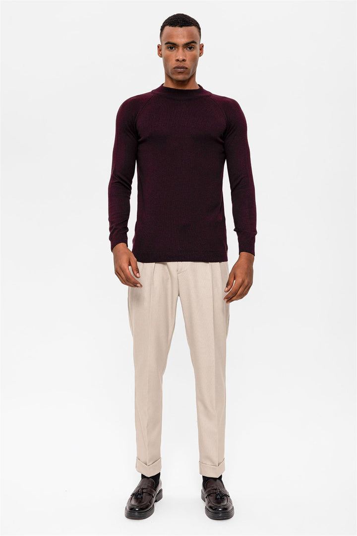 Men's Dark Damson Half Turtleneck  Sweater - Wessi