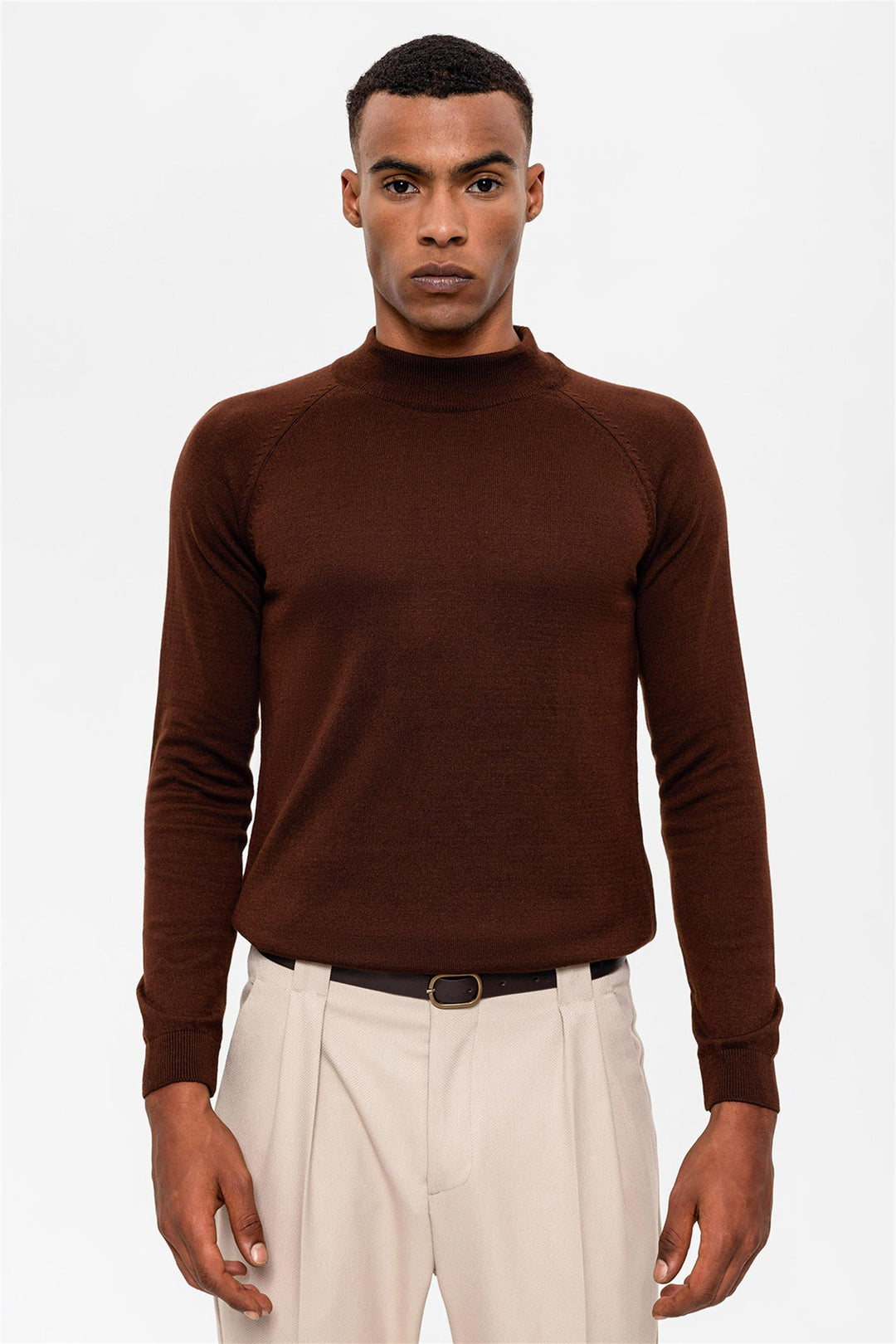 Men's Brown Half Turtleneck  Sweater - Wessi