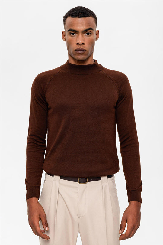 Men's Brown Half Turtleneck  Sweater - Wessi