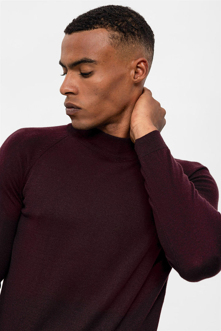 Men's Dark Damson Half Turtleneck  Sweater - Wessi