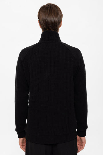 Men's Black Half Zip Stand Collar  Sweater - Wessi