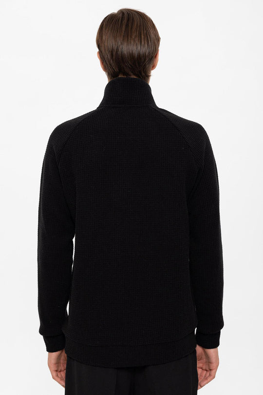 Men's Black Half Zip Stand Collar  Sweater - Wessi
