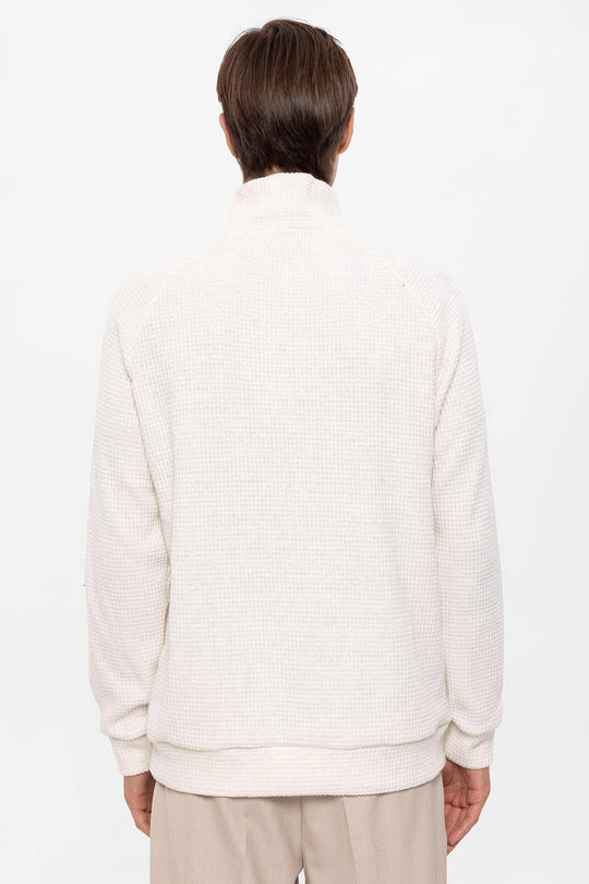 Pull Col Montant Demi-Zip Homme Écru - Wessi