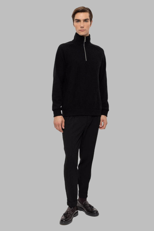 Men's Black Half Zip Stand Collar  Sweater - Wessi