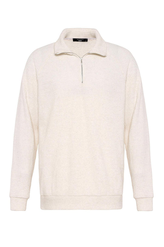Pull Col Montant Demi-Zip Homme Écru - Wessi