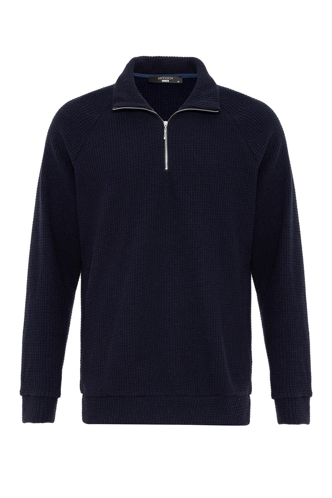 Men's Navy Blue Half Zipper High Collar  Sweater - Wessi