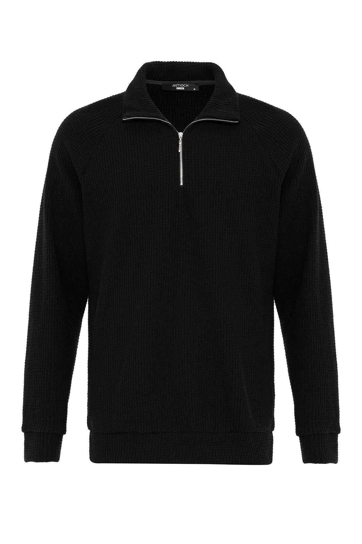 Men's Black Half Zip Stand Collar Sweater - Wessi – Wessi