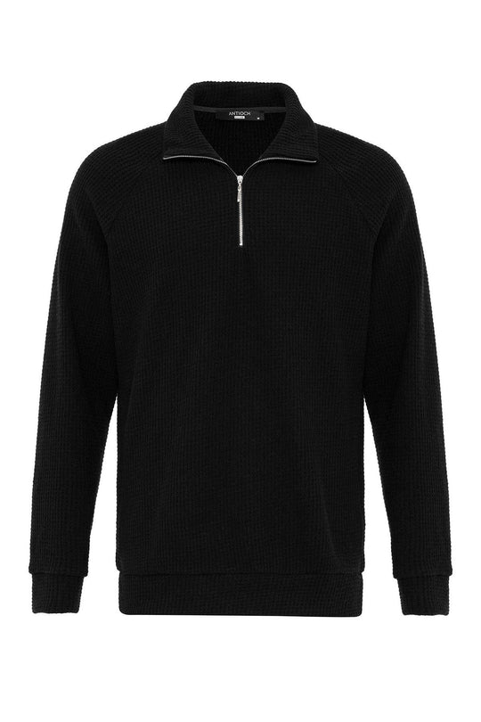 Men's Black Half Zip Stand Collar  Sweater - Wessi