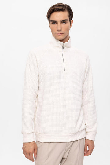 Pull Col Montant Demi-Zip Homme Écru - Wessi