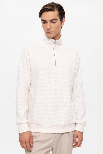 Pull Col Montant Demi-Zip Homme Écru - Wessi
