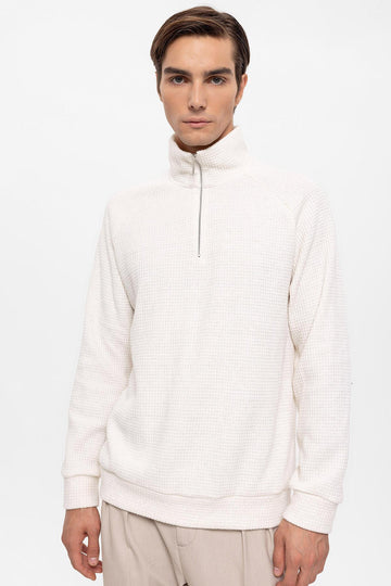 Pull Col Montant Demi-Zip Homme Écru - Wessi