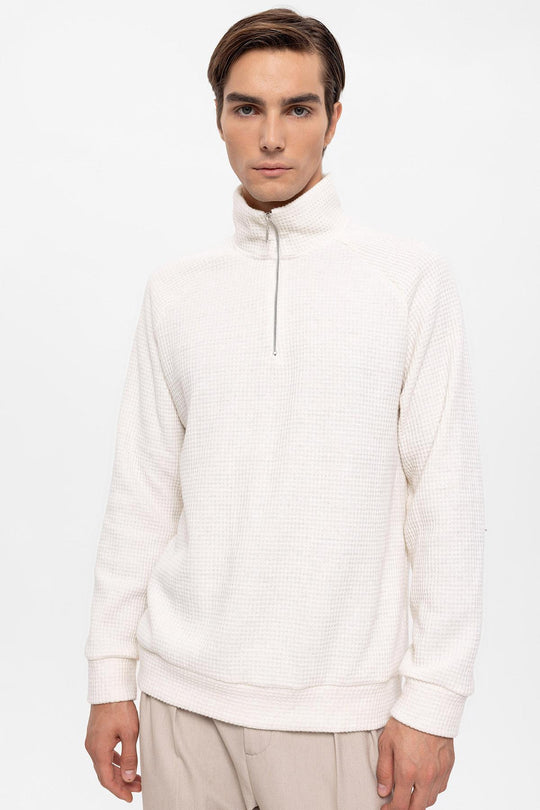 Pull Col Montant Demi-Zip Homme Écru - Wessi