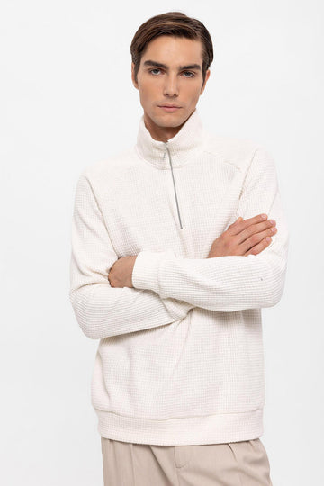 Pull Col Montant Demi-Zip Homme Écru - Wessi
