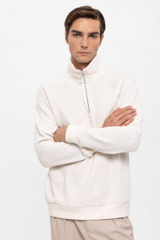 Pull Col Montant Demi-Zip Homme Écru - Wessi