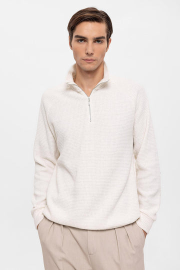 Pull Col Montant Demi-Zip Homme Écru - Wessi