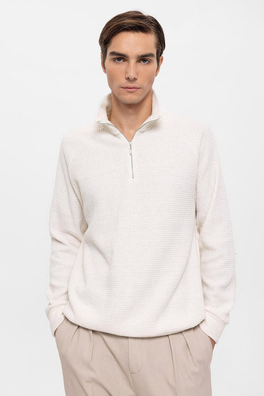 Pull Col Montant Demi-Zip Homme Écru - Wessi